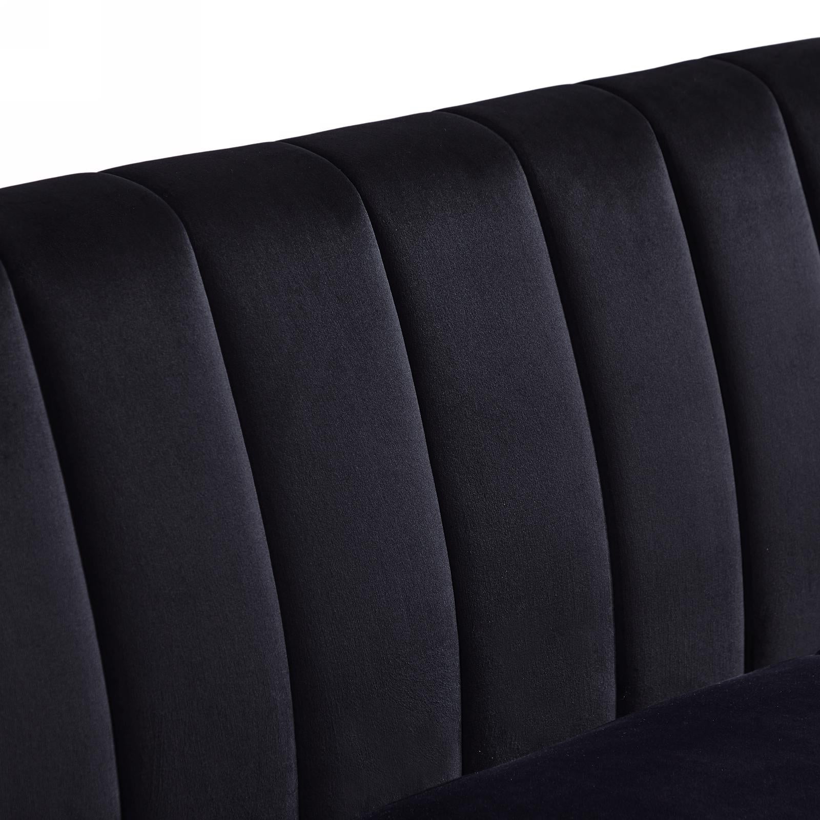 Modern Chesterfield Sofa, Comfortable Upholstered Sofa, Velvet Fabric, Wooden Frame with Wooden Legs, Suitable for Living Room/Bedroom/Office, 3 Seat Sofa - Black